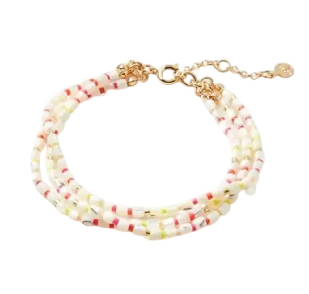 NWT LOFT Pearlized Multi-Strand Ivory, Pink & Yellow Beaded Bracelet